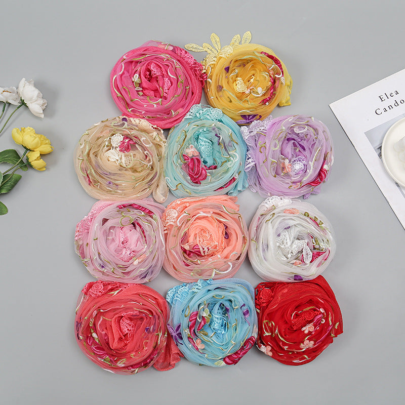 Double-layer Embroidery Flower Scarf Female Tassel