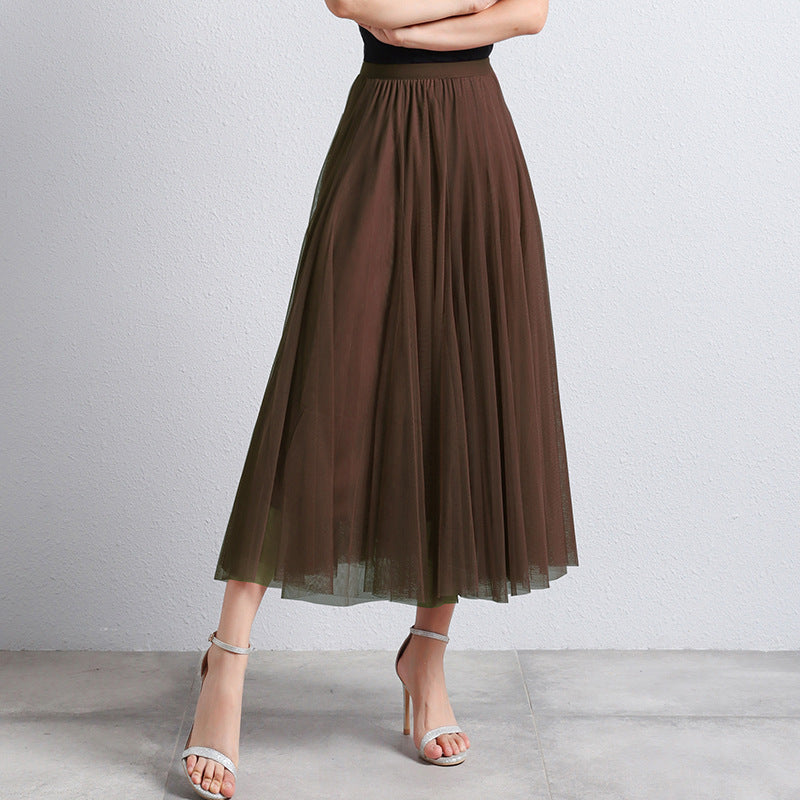 Slimming A- Line Skirt Mesh Half-length Long Dress