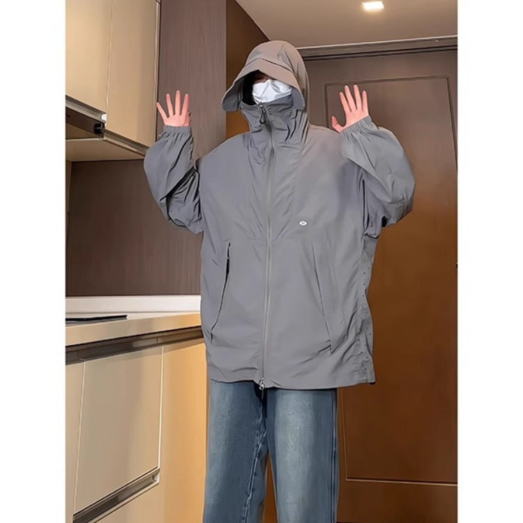 Gray Hooded Sun-proof Top Outdoor Ice Silk Three-in-one Outdoor Jacket Coat