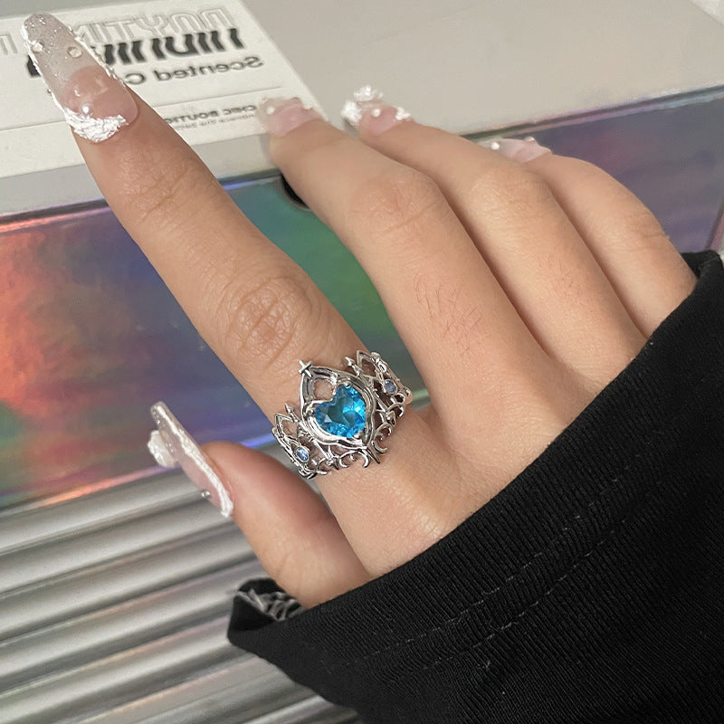 Red Blue Heart-Shaped Open Ring for Women