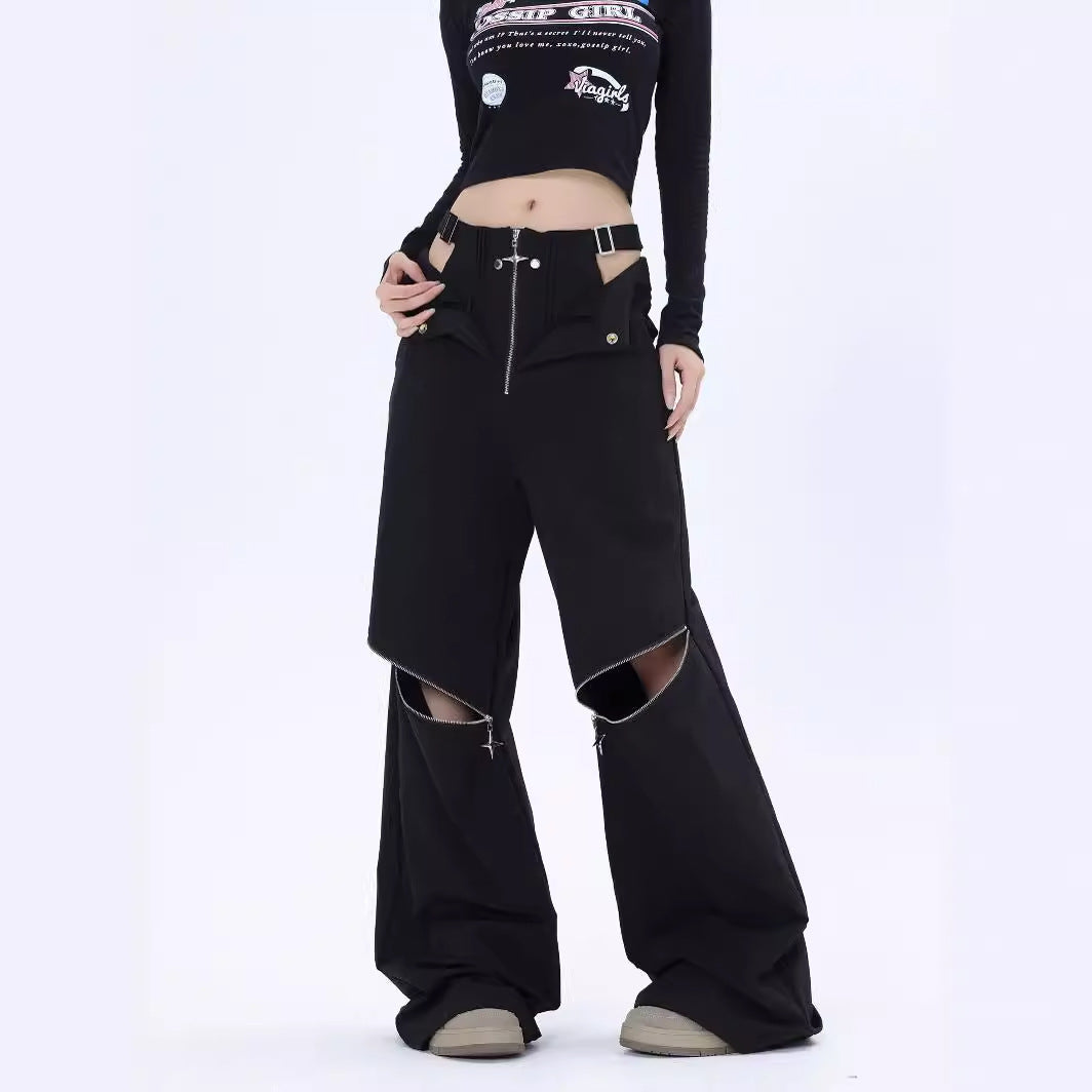Y2K Black Cargo Pants with Zipper