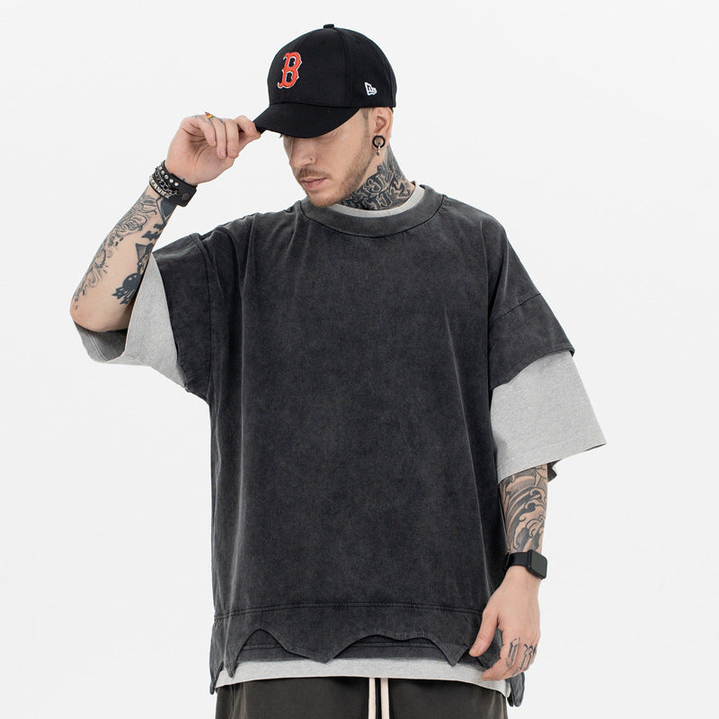 Distressed Patchwork Color Block Tee