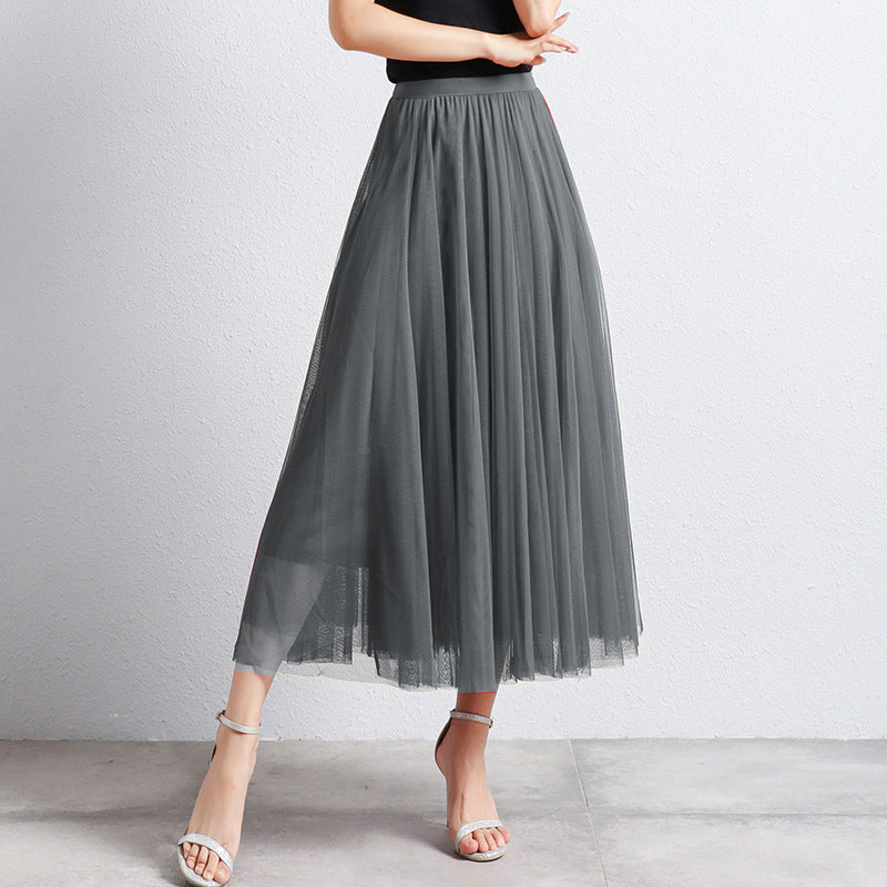 Slimming A- Line Skirt Mesh Half-length Long Dress