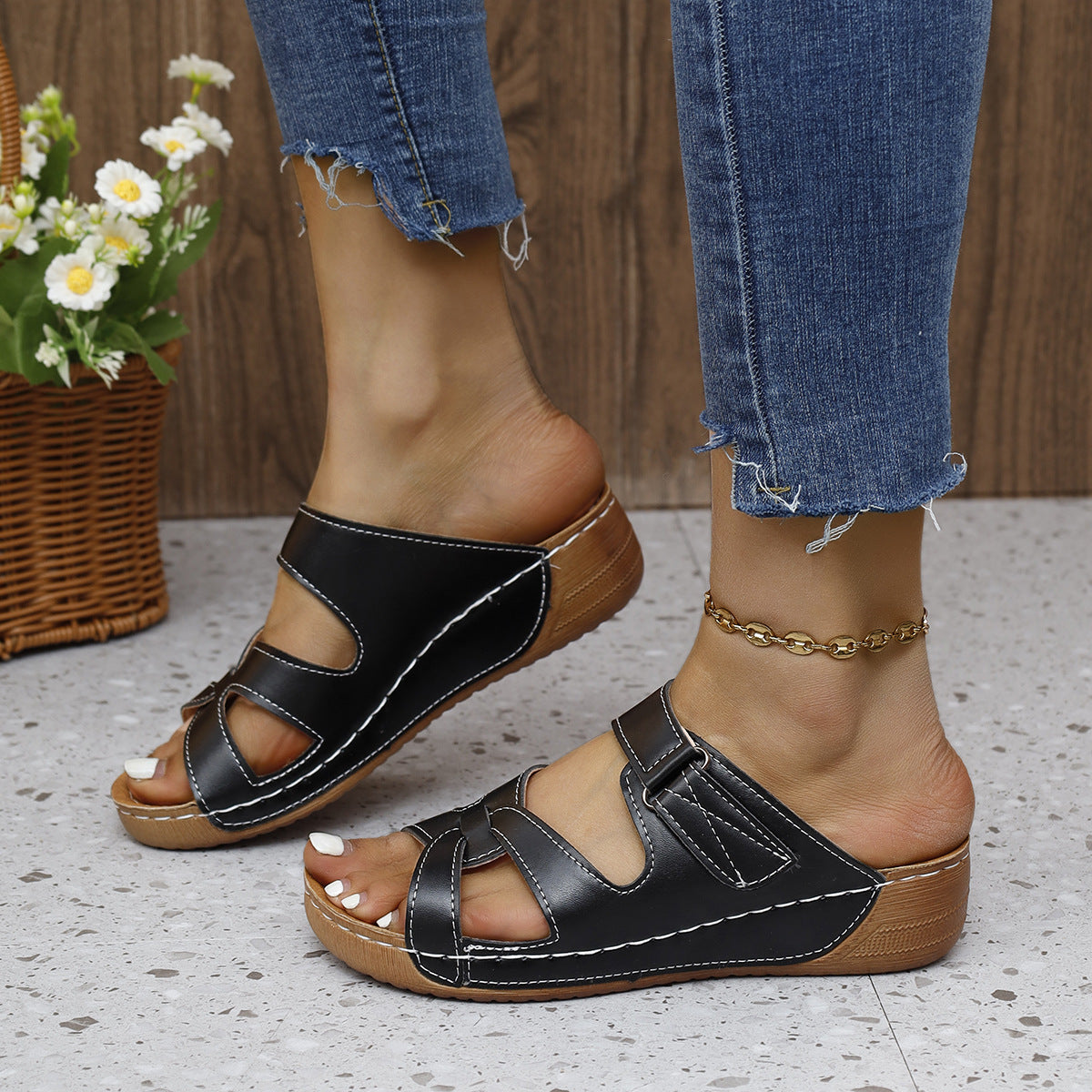 Casual Wedge Slippers Women's Hollow Design