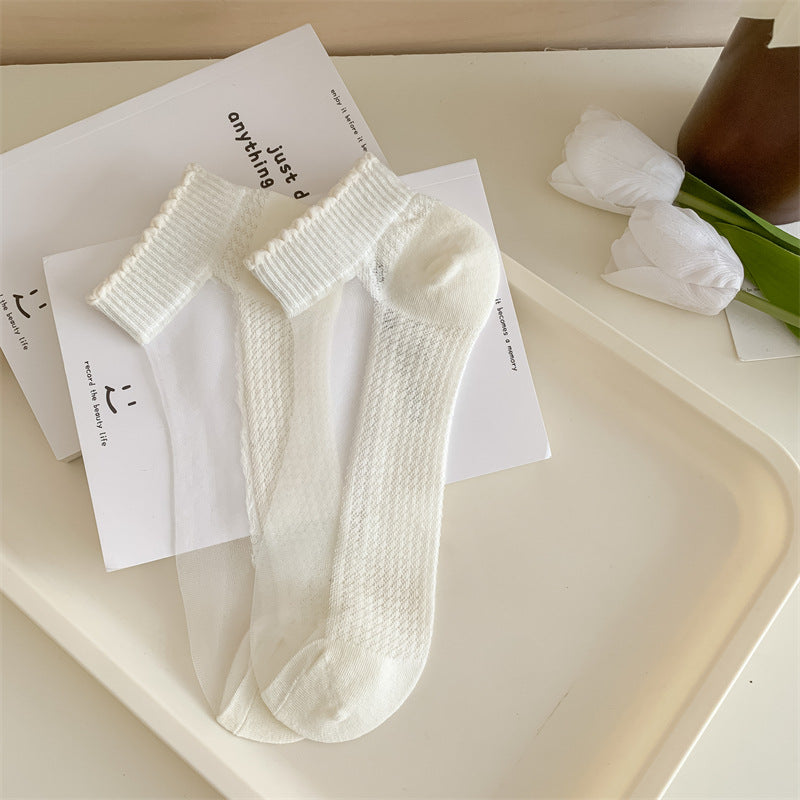 White Kanekalon Short Cotton Women's Casual Women's Socks