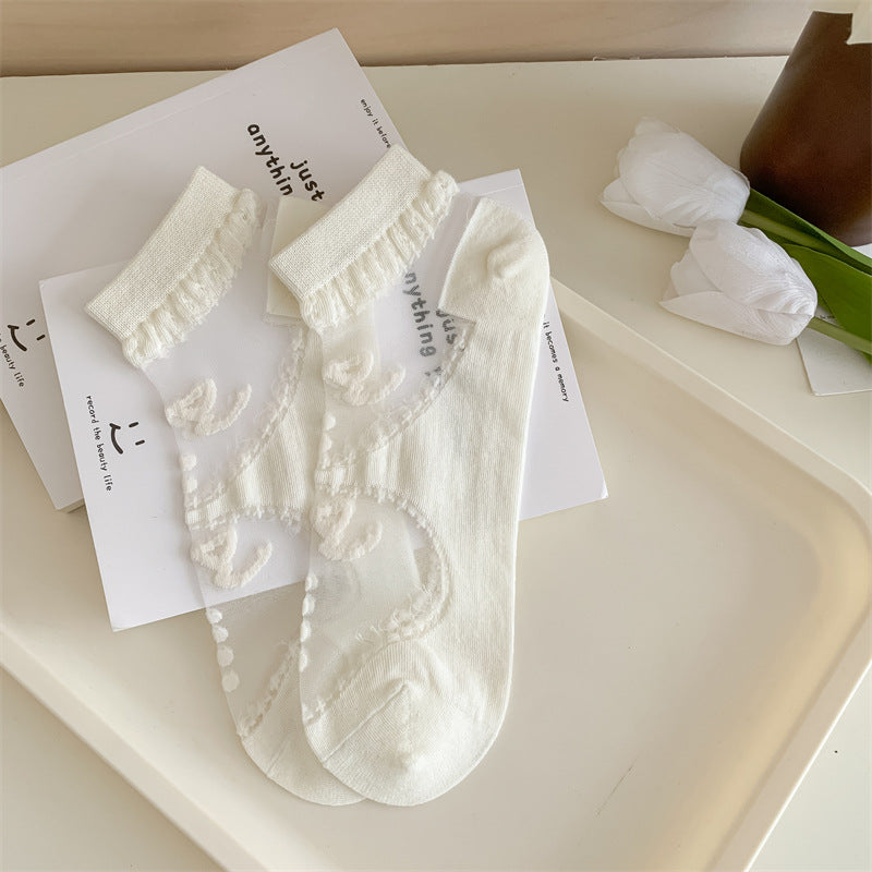 White Kanekalon Short Cotton Women's Casual Women's Socks
