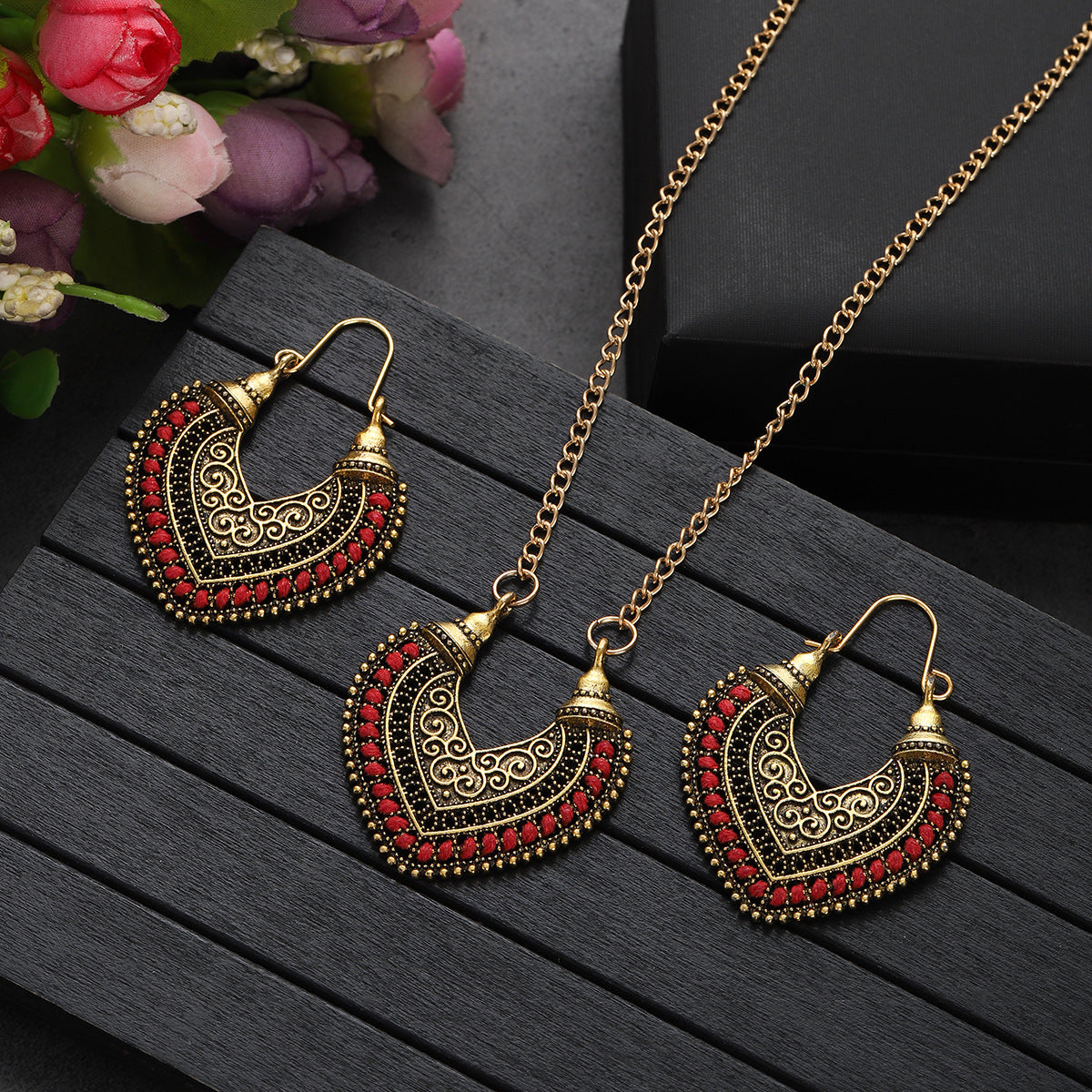 Colored Rope Earrings Necklace Set