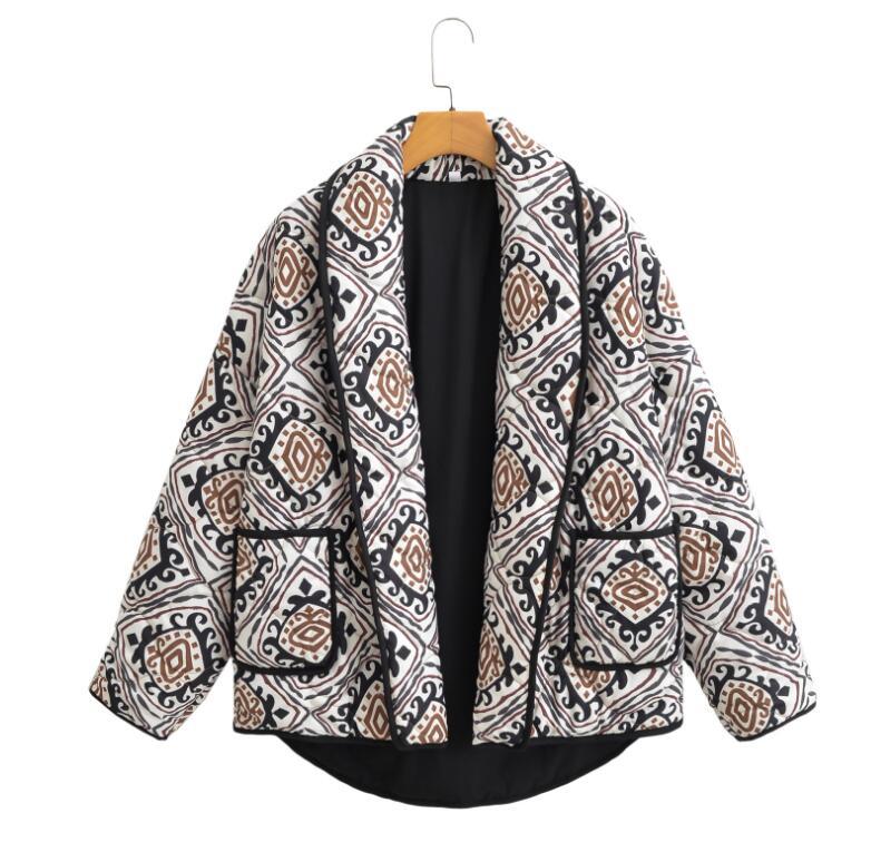 European American Floral Print Cotton-Padded Jacket