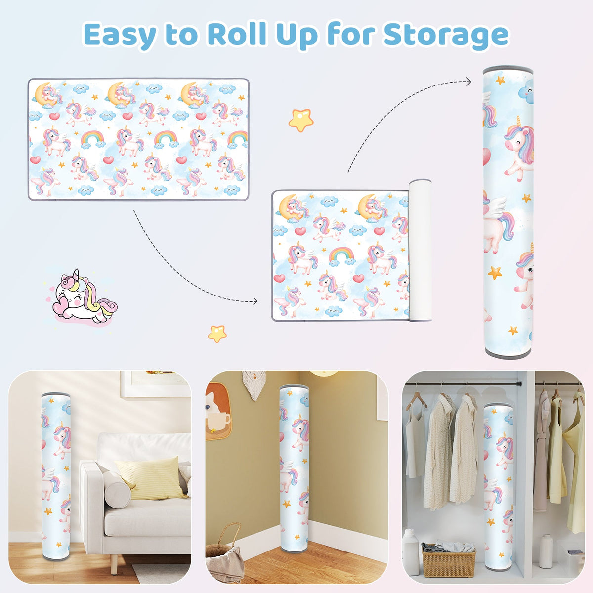 One-Piece Reversible Roll Up Soft Foam Activity Mat for Toddlers