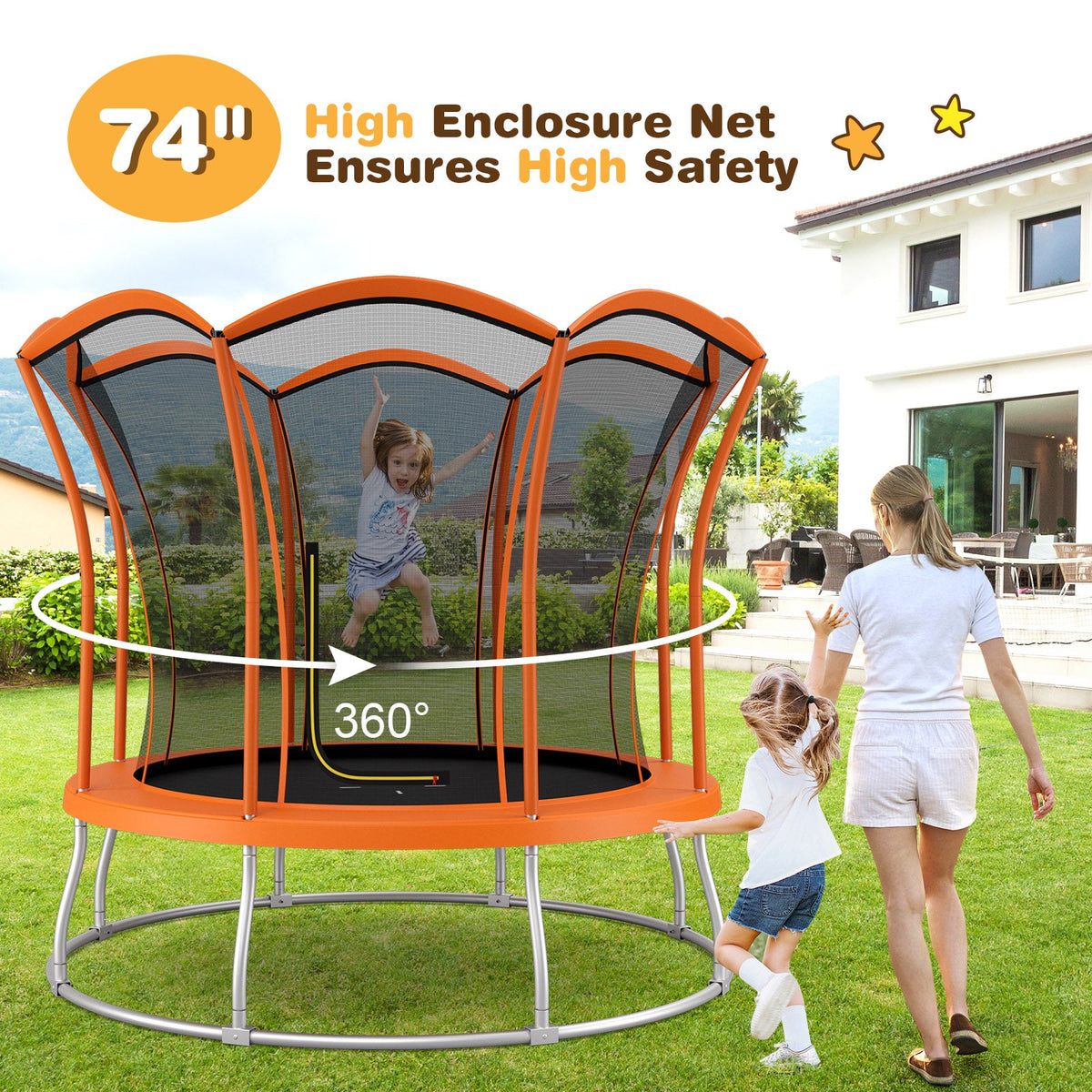 8 Feet Outdoor Unique Flower Shape Trampoline with Enclosure Net
