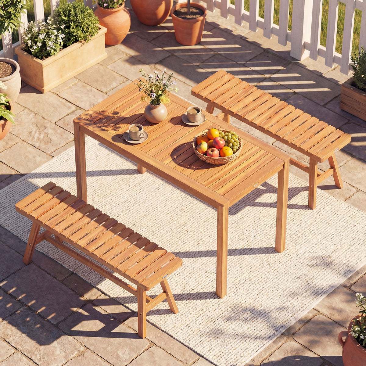 Outdoor Acacia Wood Dining Table with Slatted Tabletop for 4-6