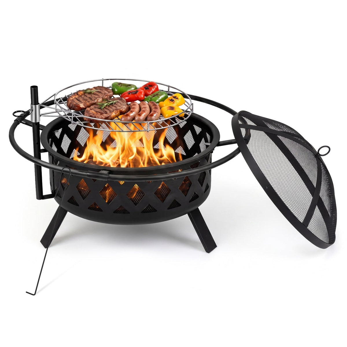 36-Inch Fire Pit Table with Adjustable Rotatable Grill Grate DirectDeals
