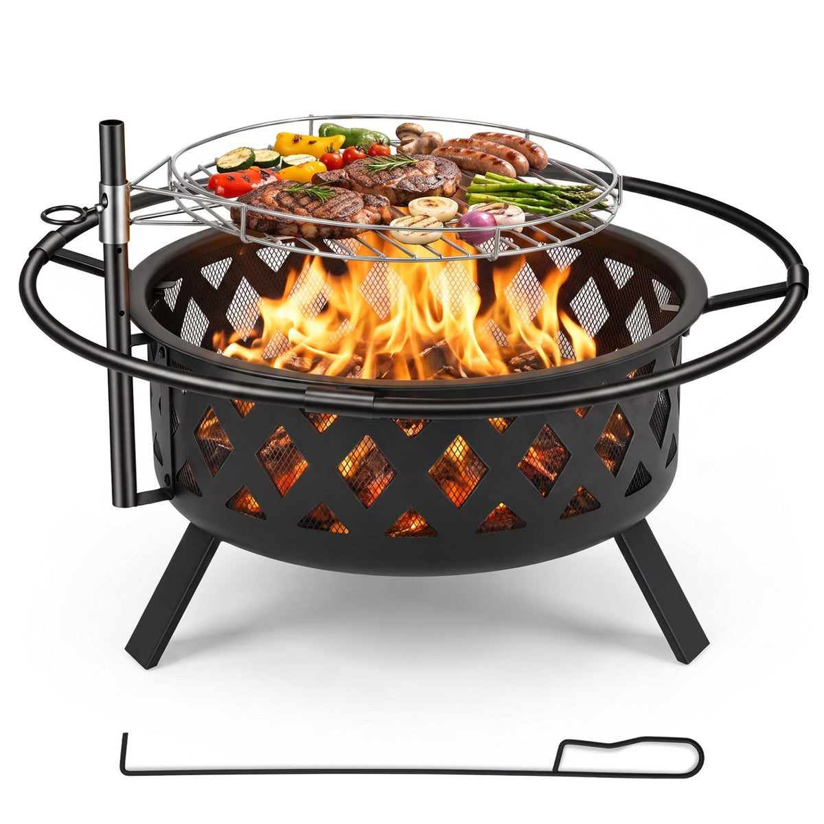 36-Inch Fire Pit Table with Adjustable Rotatable Grill Grate DirectDeals