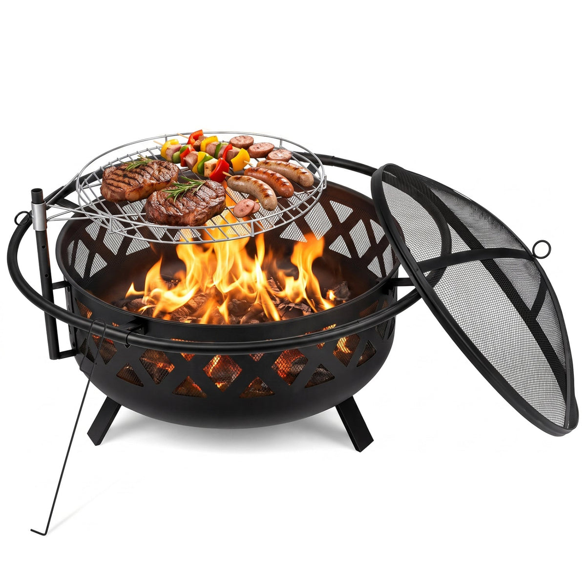 36-Inch Fire Pit Table with Adjustable Rotatable Grill Grate DirectDeals