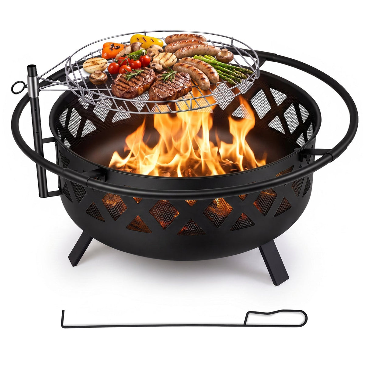 36-Inch Fire Pit Table with Adjustable Rotatable Grill Grate DirectDeals