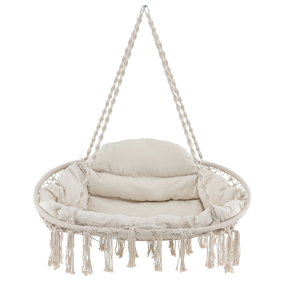 Hand-Woven Rope Hanging Chair with Cushion and Folding Frame