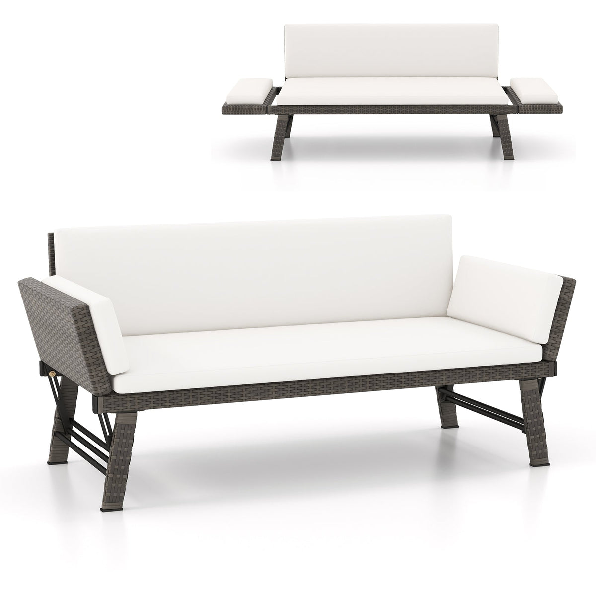 Outdoor Convertible Sofa Daybed with Adjustable Armrests for Balcony