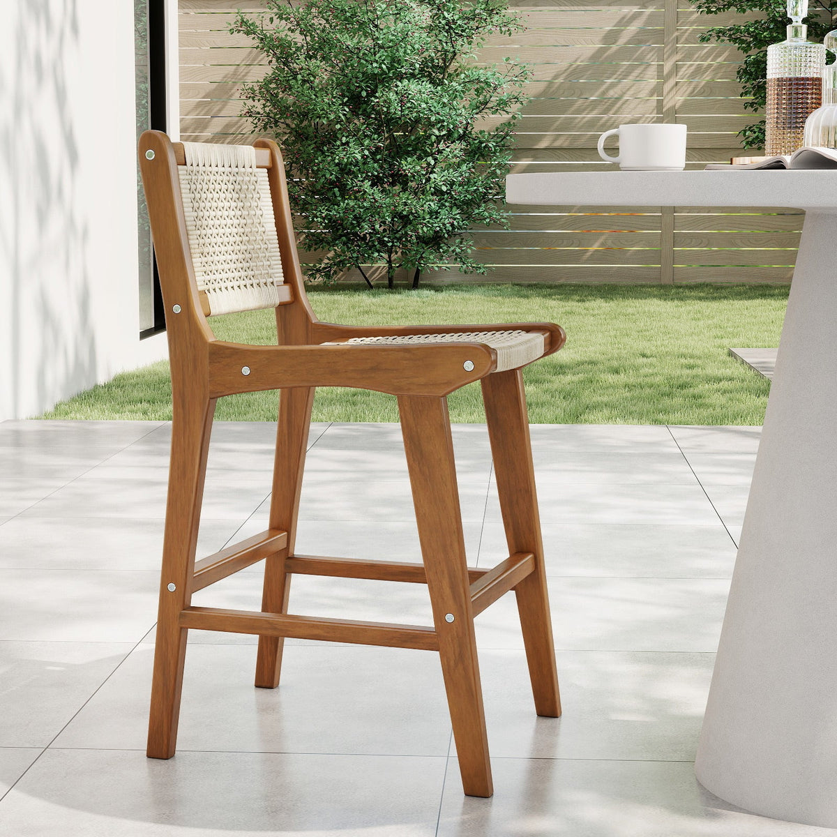 Outdoor Counter Height Bar Stool with Teak Wood Frame