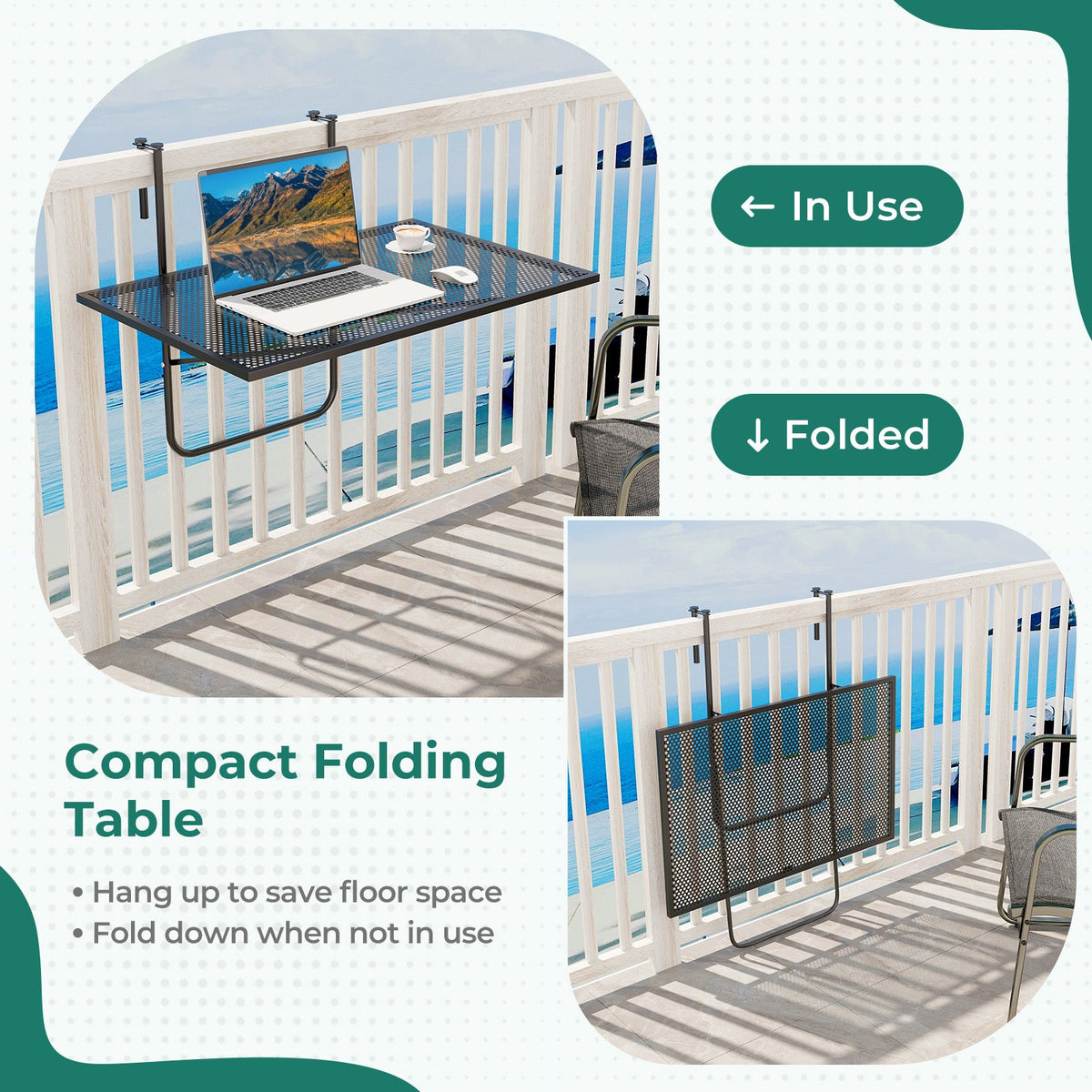 Outdoor Folding Hanging Table with Metal Frame-Black
