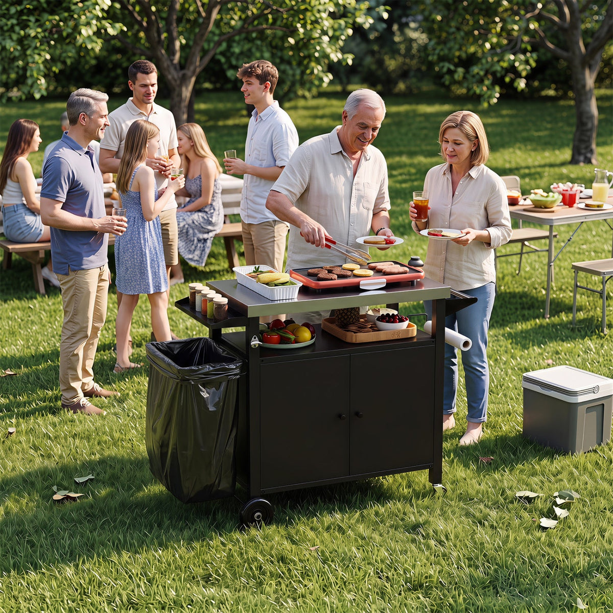 Outdoor Grill Cart with Stainless Steel Top & Storage Cabinet DirectDeals