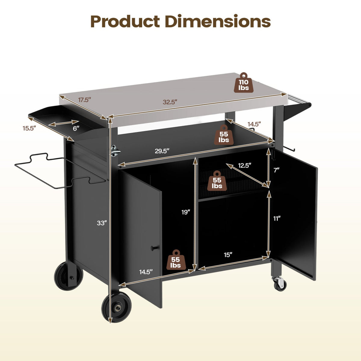 Outdoor Grill Cart with Stainless Steel Top & Storage Cabinet DirectDeals