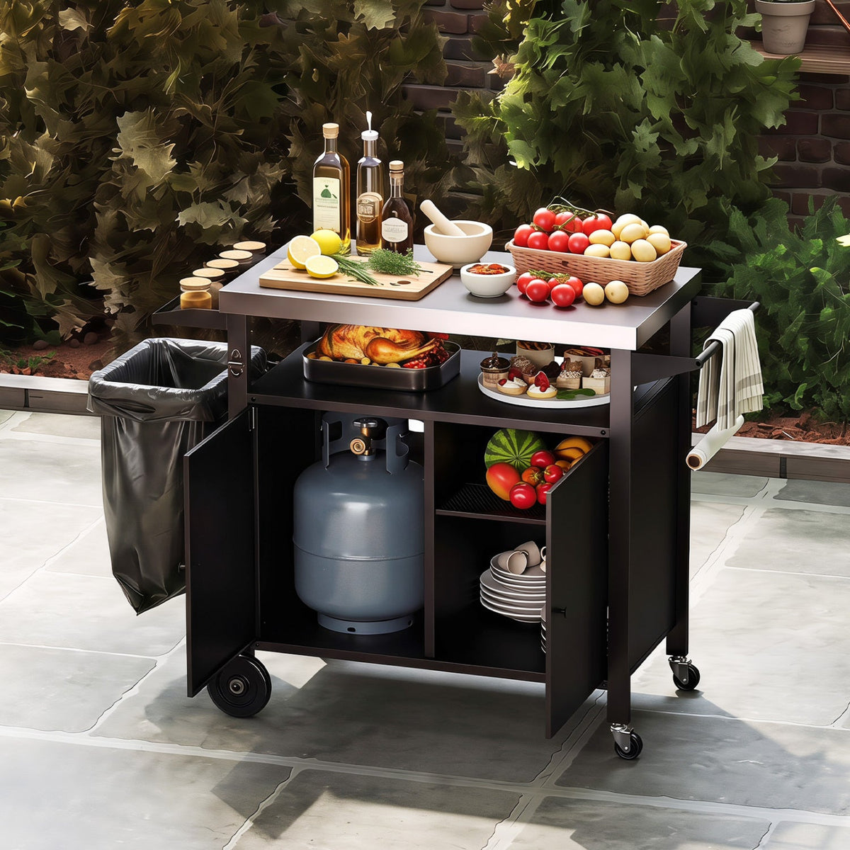 Outdoor Grill Cart with Stainless Steel Top & Storage Cabinet DirectDeals