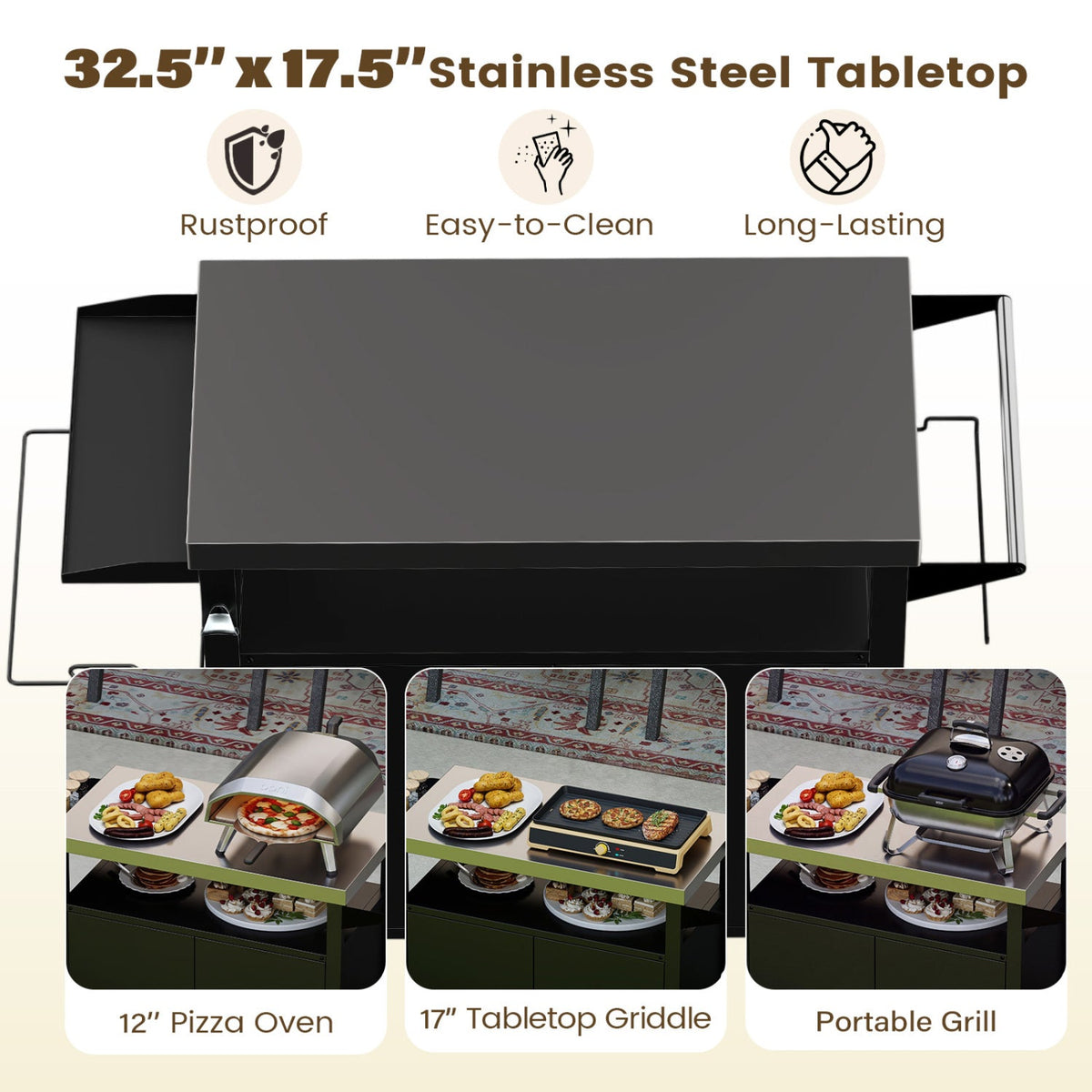 Outdoor Grill Cart with Stainless Steel Top & Storage Cabinet DirectDeals