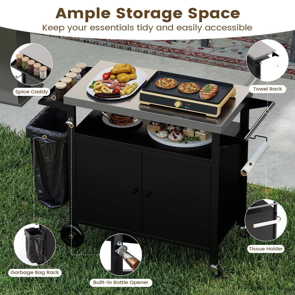 Outdoor Grill Cart with Stainless Steel Top & Storage Cabinet DirectDeals
