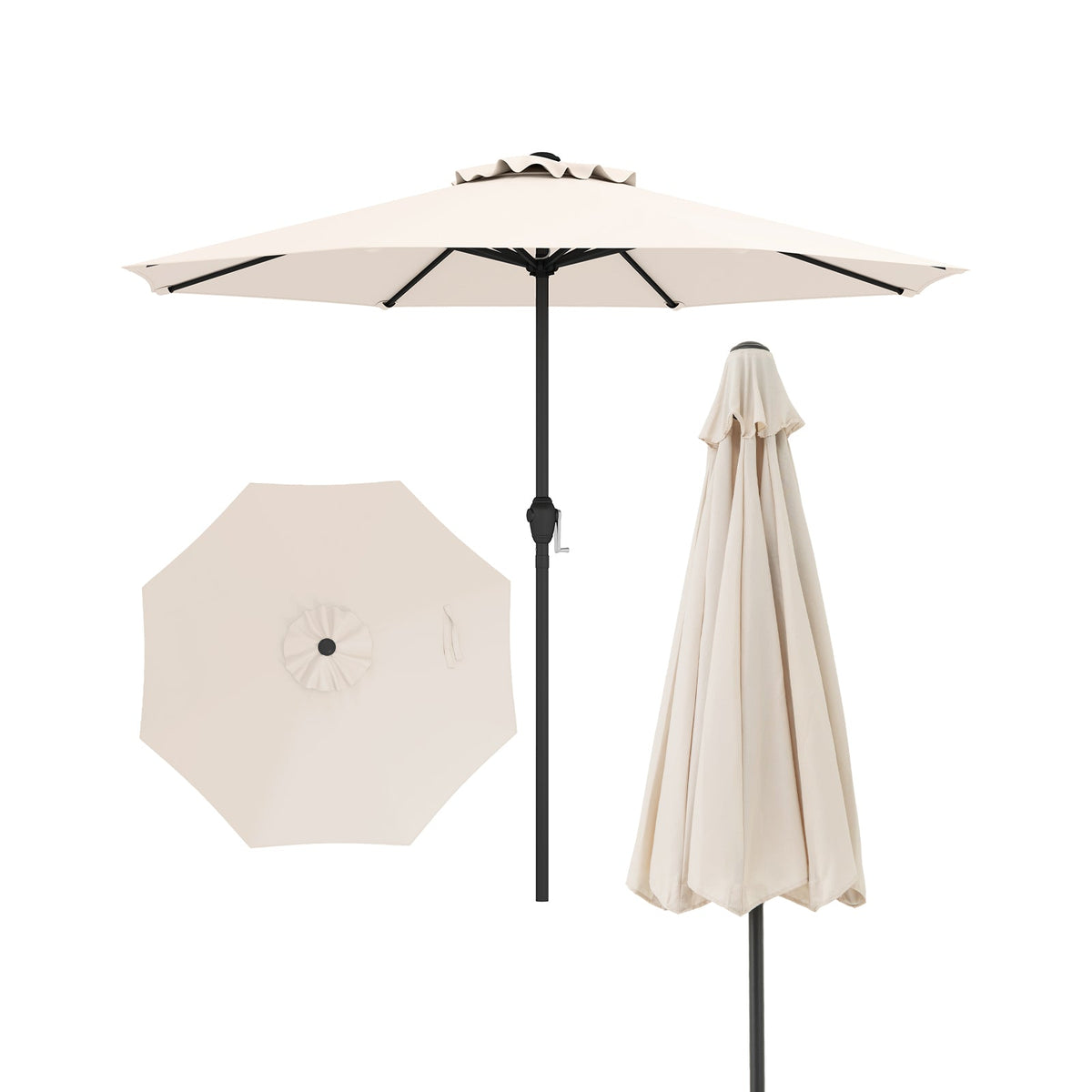 Outdoor Heavy Duty Market Umbrella with Crank Handle and 8 Sturdy Ribs