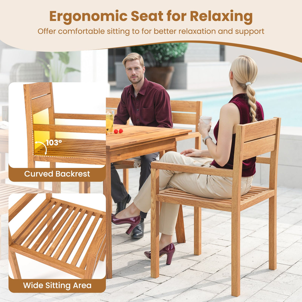 Outdoor Patio Dining Teak Wood Armchair