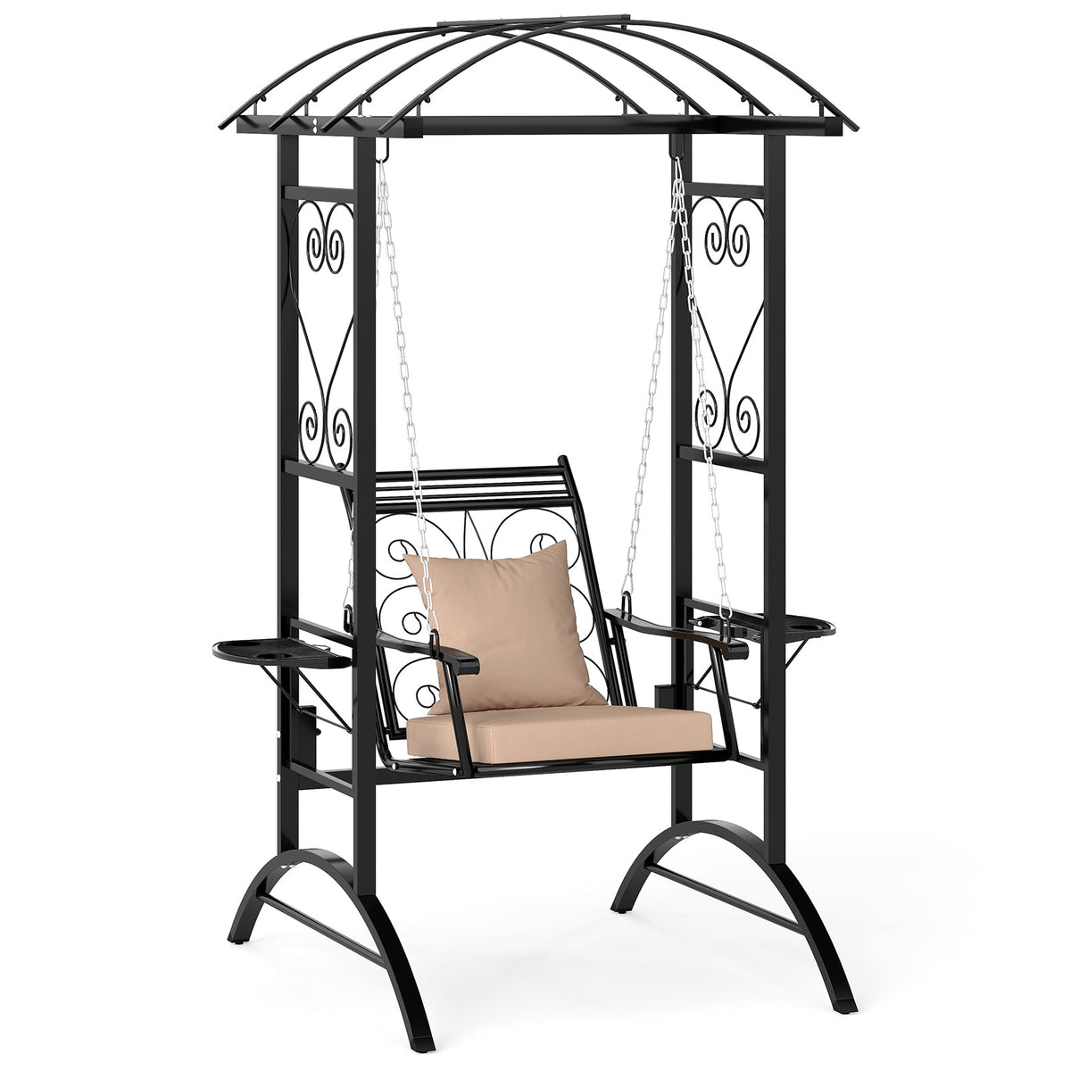 Outdoor Porch Swing with Stand and 2 Trellises for Adults-Black