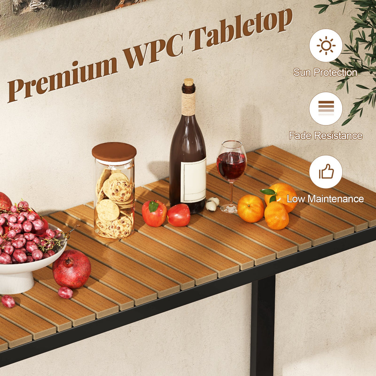 Outdoor Rectangle Console Table with Long-Lasting WPC Tabletop