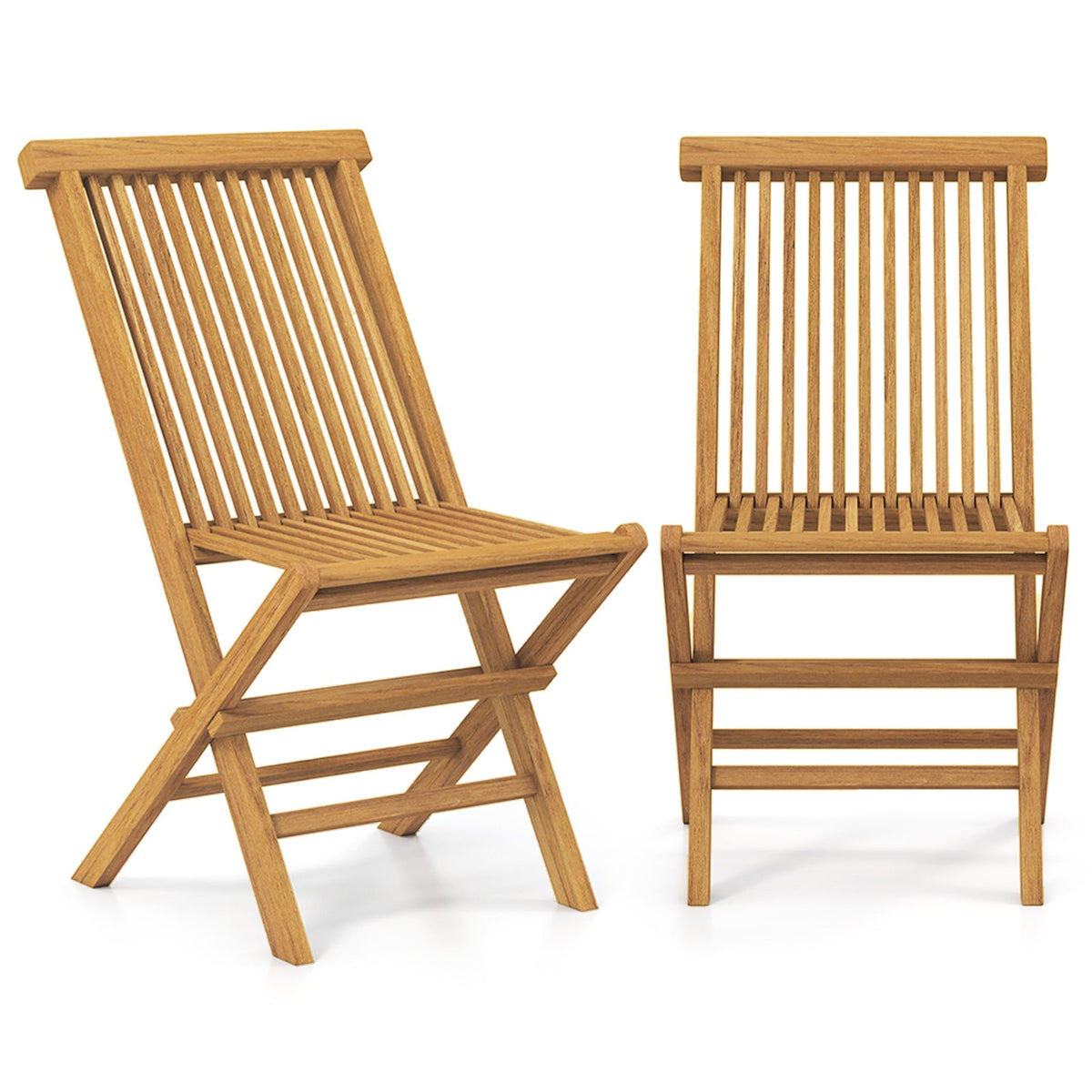 Outdoor Teak Wood Chairs Set of 2 with Slatted Seat and Backrest