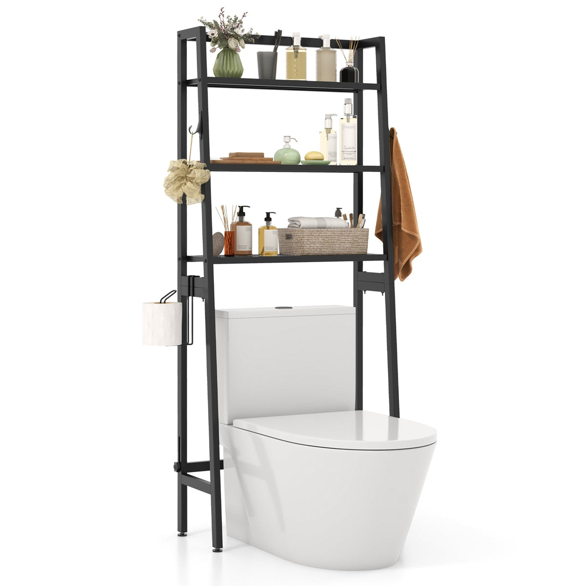 3-Tier Over The Toilet Storage Shelf with Adjustable Bottom Bar DirectDeals