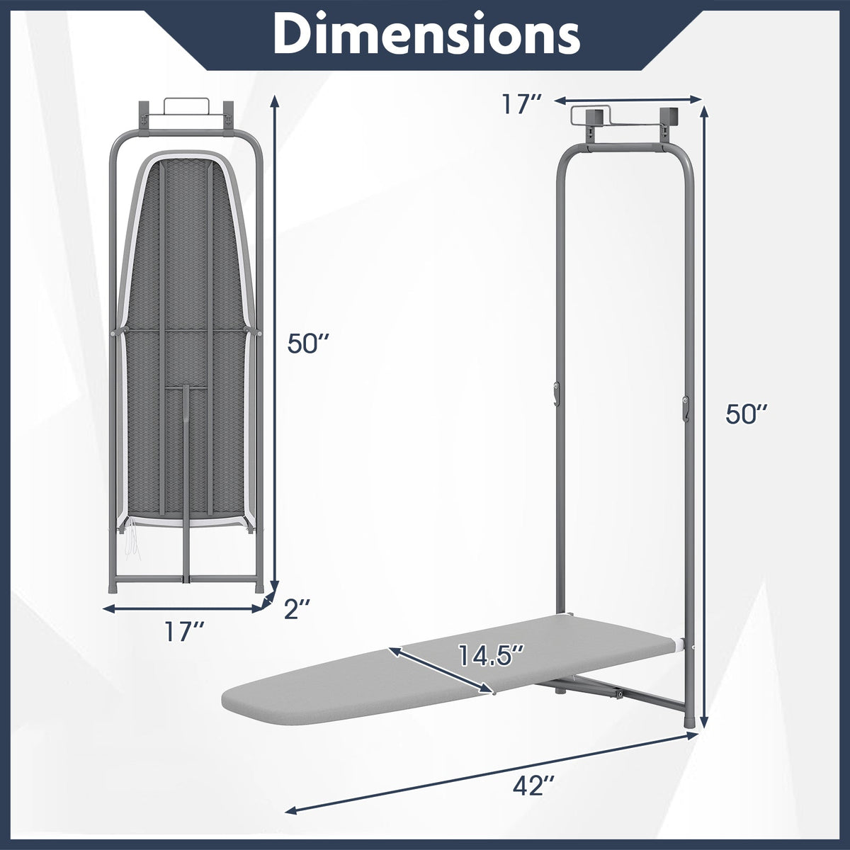 Over the Door Ironing Board Space-Saving Metal Hanging Ironing Board-Gray DirectDeals
