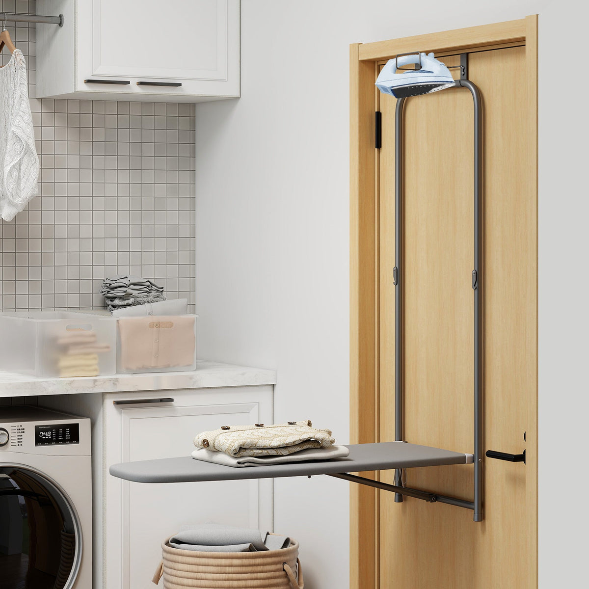 Over the Door Ironing Board Space-Saving Metal Hanging Ironing Board-Gray DirectDeals