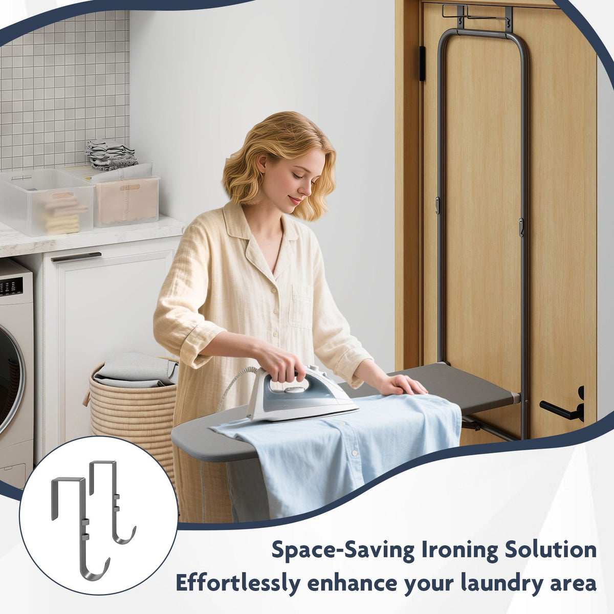 Over the Door Ironing Board Space-Saving Metal Hanging Ironing Board-Gray DirectDeals