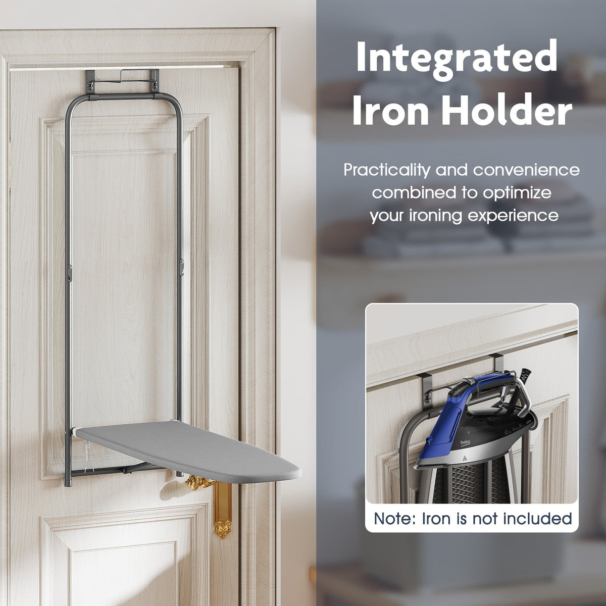 Over the Door Ironing Board Space-Saving Metal Hanging Ironing Board-Gray DirectDeals