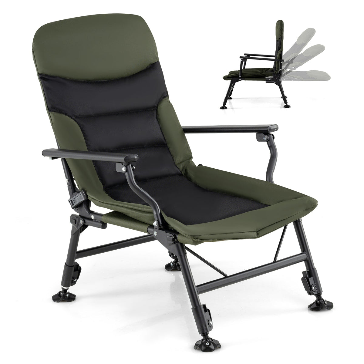 Oversized Foldable Fishing Chair for Adults with Armrest-Green