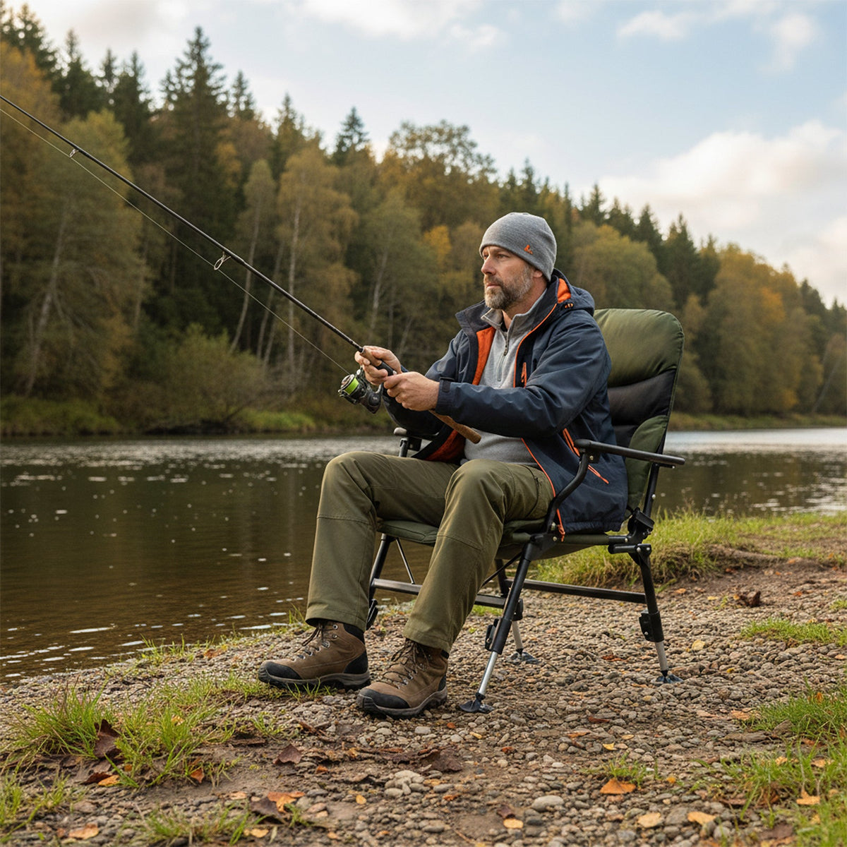 Oversized Foldable Fishing Chair for Adults with Armrest-Green