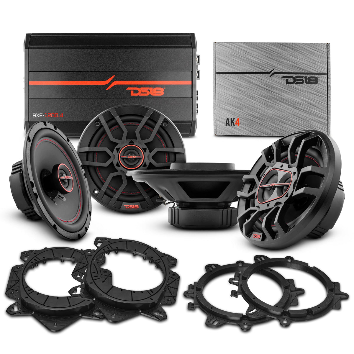 Car Audio Bundle: 6.5" & 6x9" Coaxial Speakers with OEM Speaker Adapters, Amplifier, and Wiring Kit DS18