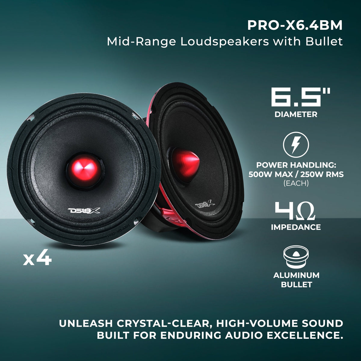 Pro Audio Speaker + Tweeter Bundle: 6.5" Midrange Speakers and 3.8" Bullet Tweeters with OEM Speaker Adapters, Amplifier, and Wiring Kit