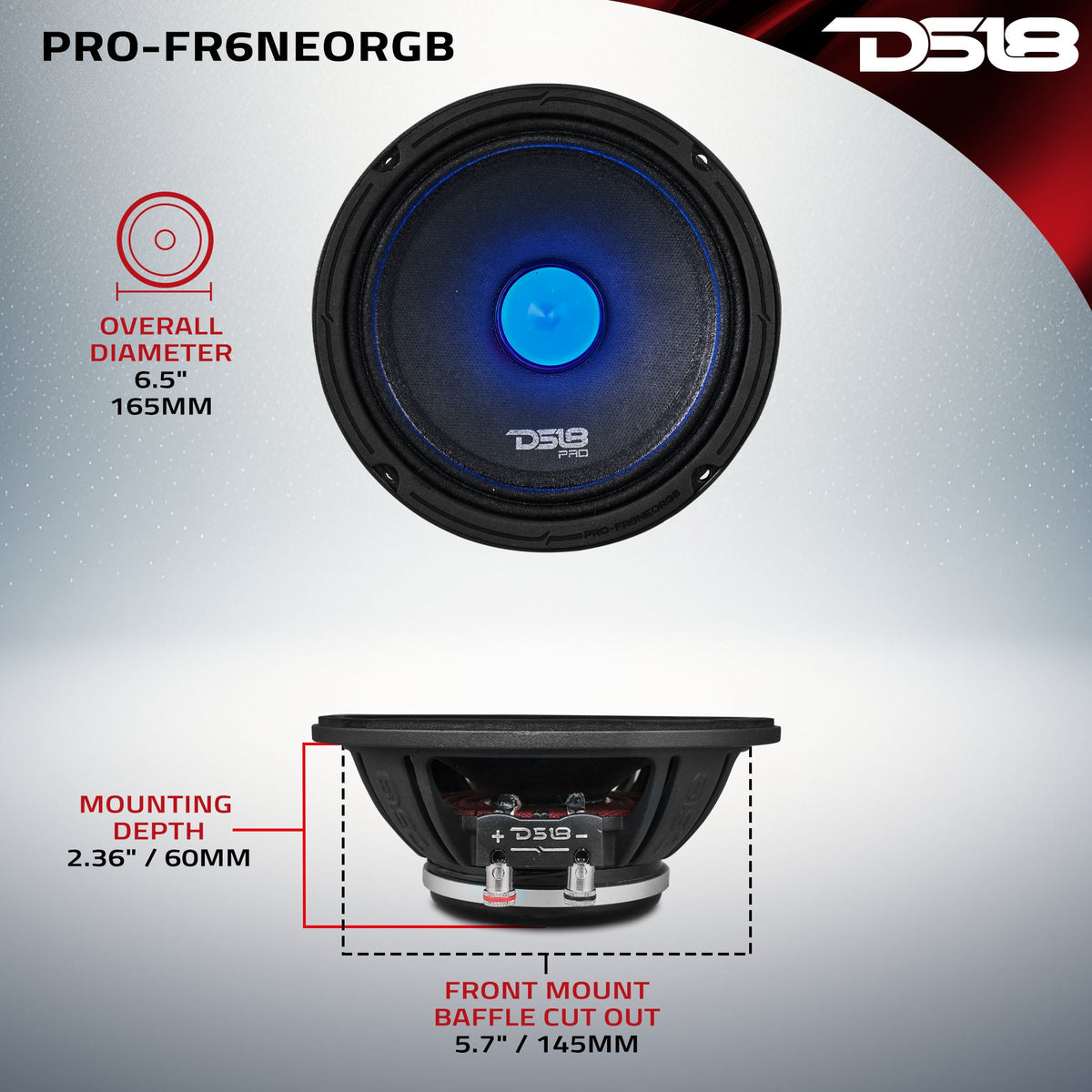 6.5" Full-Range Loudspeaker with RGB LED Bullet 225 Watts Rms Neodymium Magnet DS18
