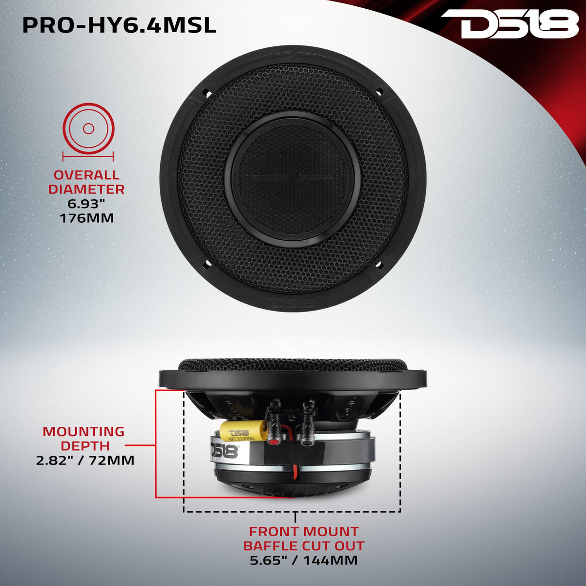 PRO 6.5" Shallow Coaxial Hybrid Mid-Range Loudspeaker with Built-in Driver | 150W RMS 4-Ohm DS18