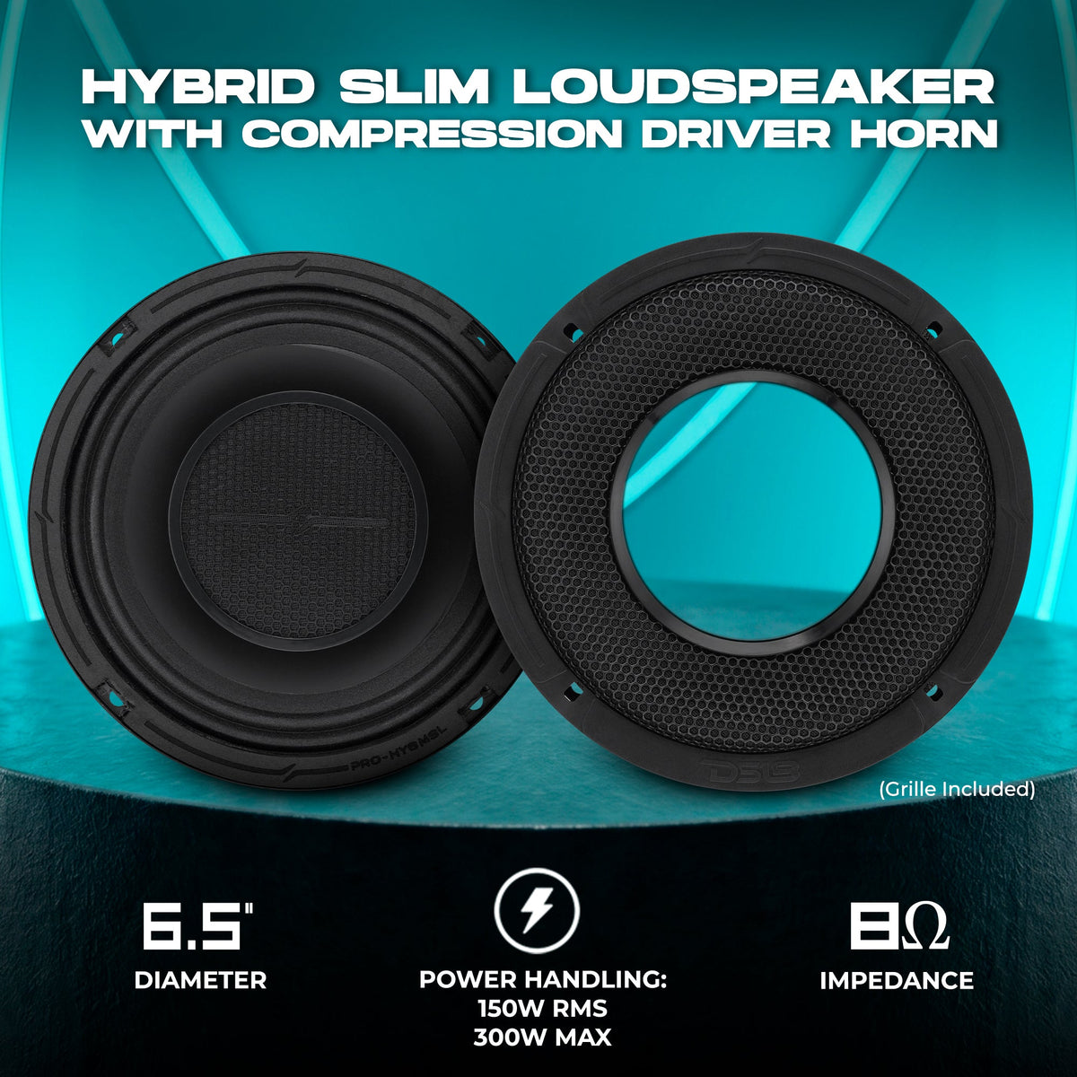 PRO 6.5" Shallow Coaxial Hybrid Mid-Range Loudspeaker with Built-in Driver | 150W RMS 8-Ohm DS18