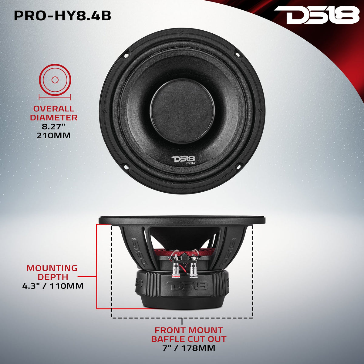 PRO 8" Coaxial Hybrid Mid-Range Water resistant Cone Loudspeaker with Built-in Driver 250 Watts Rms 4-Ohm DS18