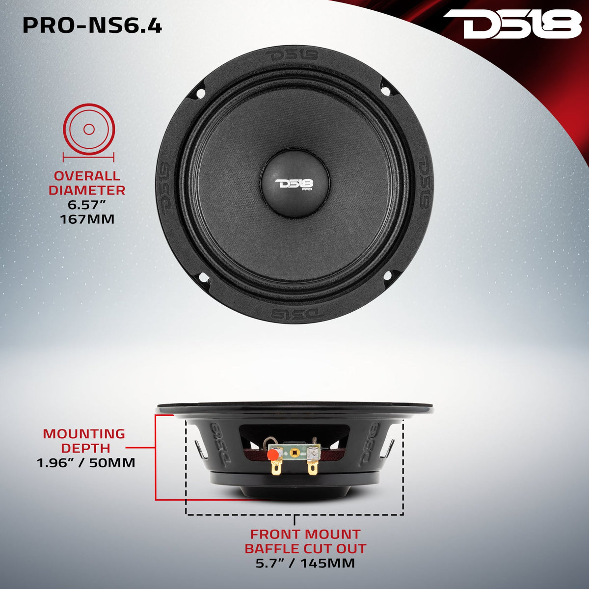 PRO 6.5" Shallow Neodymium Full-Range Loudspeaker 150 Watts Rms 4-Ohm DS18
