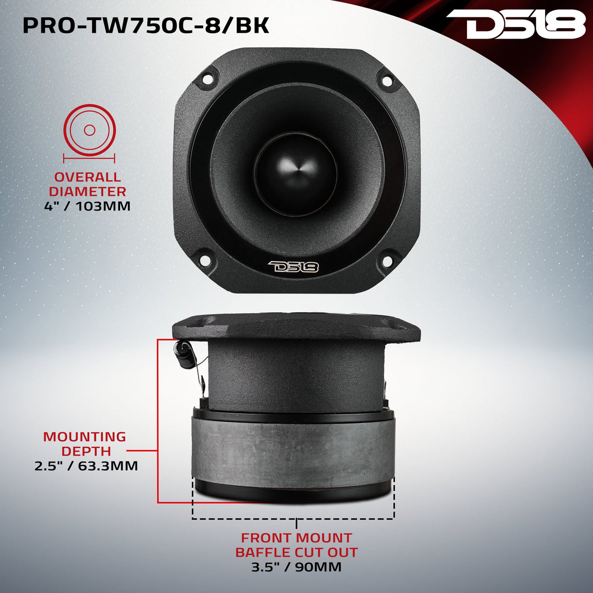 4" Super Bullet Tweeter with 1.5" Titanium Voice Coil and Oversized Ferrite Magnet 200 Watts 8-Ohm DS18