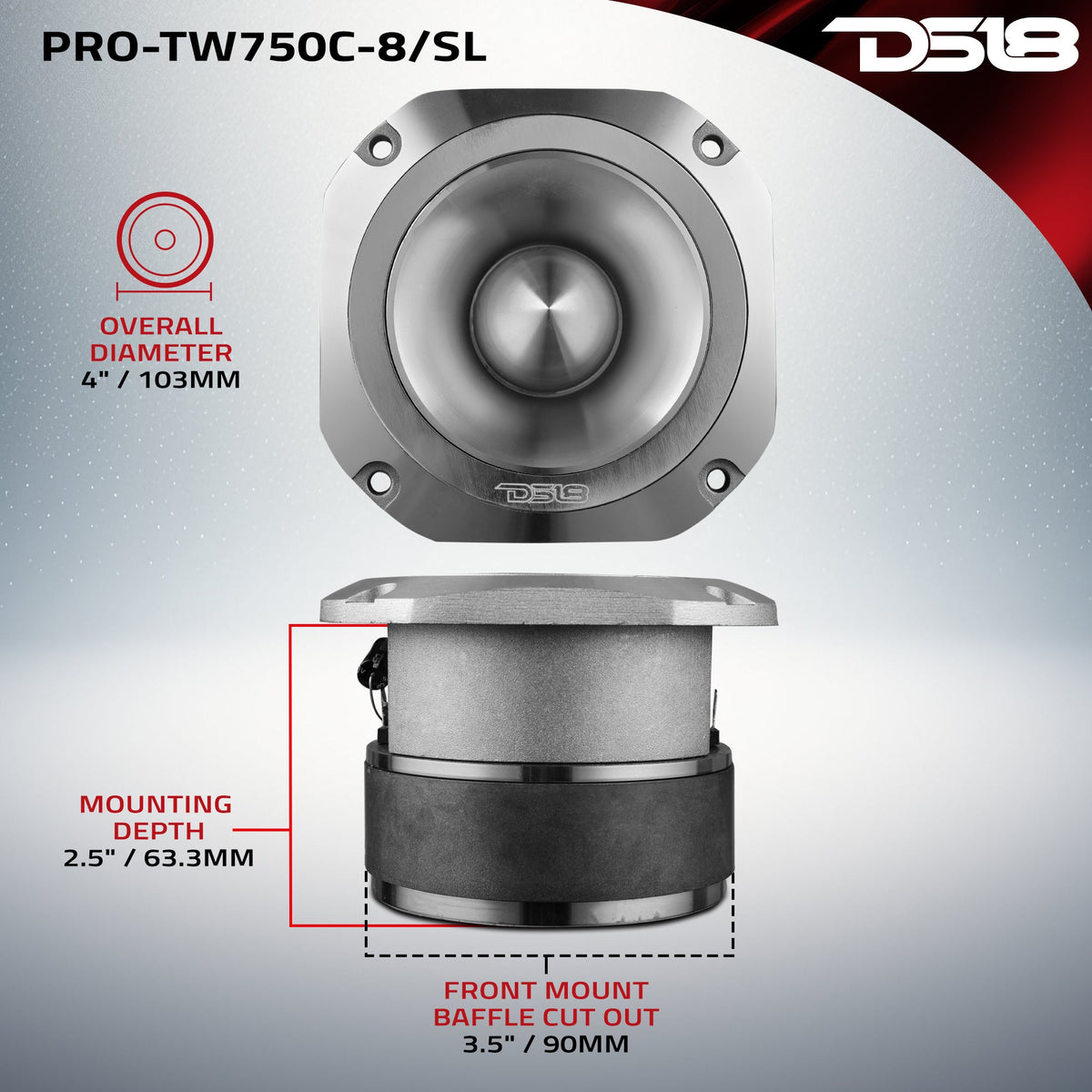 4" Super Bullet Tweeter with 1.5" Titanium Voice Coil and Oversized Ferrite Magnet 200 Watts 8-Ohm DS18