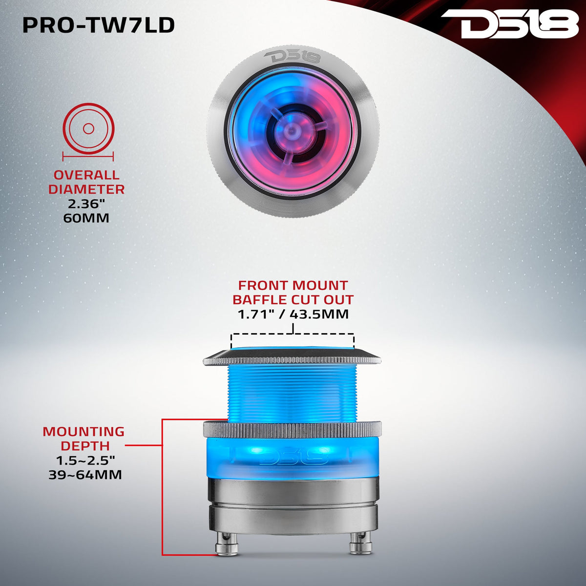 2.3" Neodymium Super Bullet Tweeter with 1" Aluminum Voice Coil & Digital LED Lights